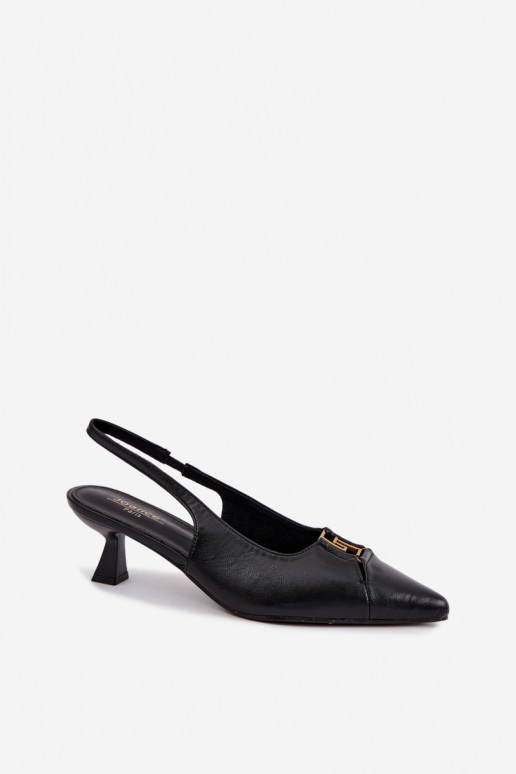 Sandales à talons avec talon ouvert et détails décoratifs en simili cuir noir Gilly