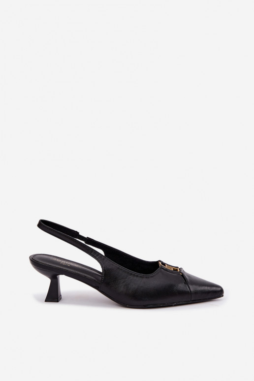 Sandales à talons avec talon ouvert et détails décoratifs en simili cuir noir Gilly