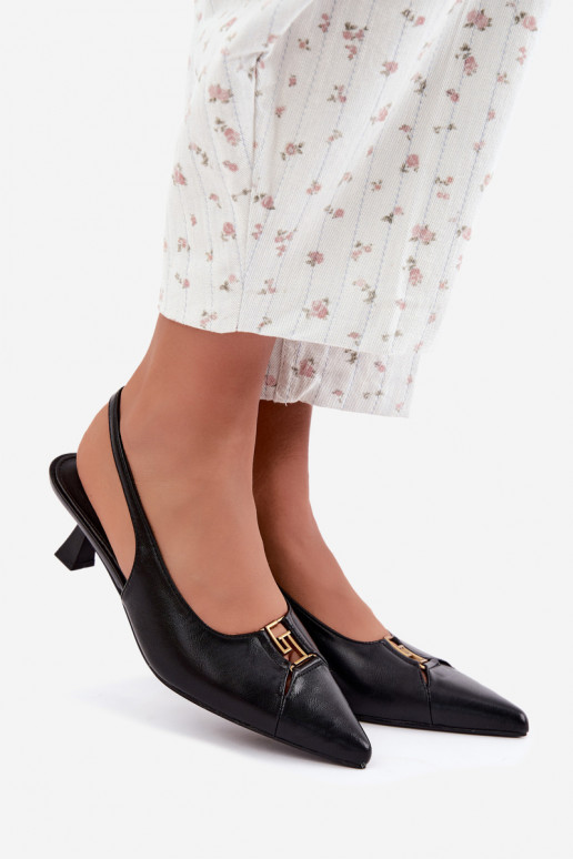 Sandales à talons avec talon ouvert et détails décoratifs en simili cuir noir Gilly