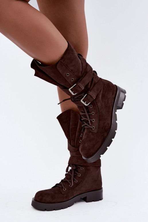bottes de travail à la cheville doublées en chocolat Patsy