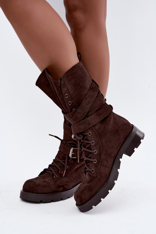 bottes de travail à la cheville doublées en chocolat Patsy