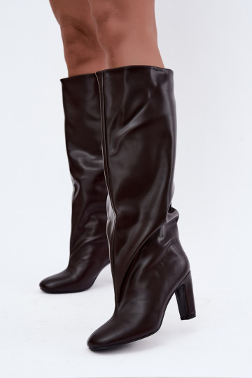 bottes hautes à enfiler avec talons en chocolat Falina