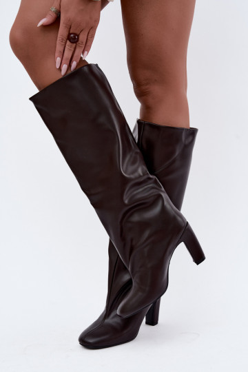 bottes hautes à enfiler avec talons en chocolat Falina 2