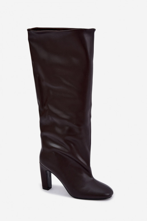 bottes hautes à enfiler avec talons en chocolat Falina