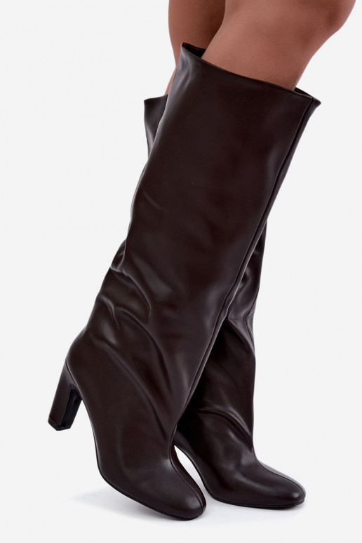 bottes hautes à enfiler avec talons en chocolat Falina
