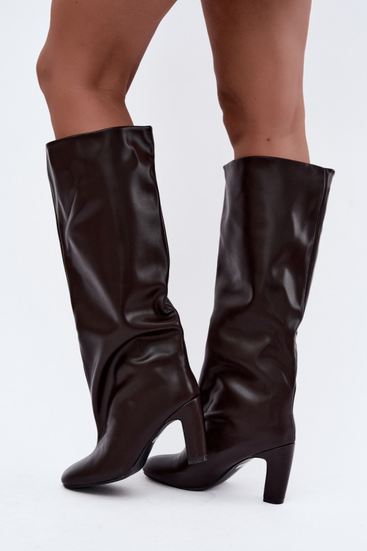 bottes hautes à enfiler avec talons en chocolat Falina