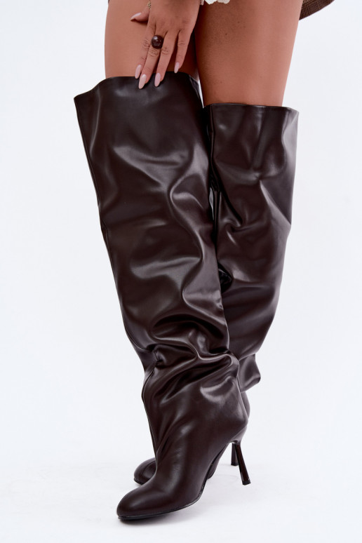 bottes hautes pour femmes à talons fins en chocolat Galena