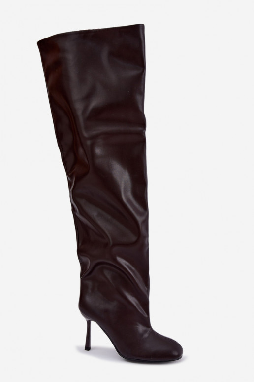 bottes hautes pour femmes à talons fins en chocolat Galena