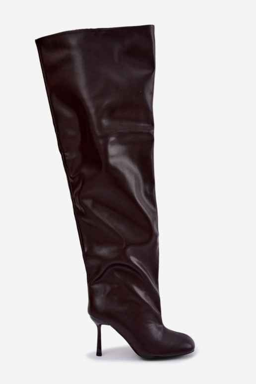 bottes hautes pour femmes à talons fins en chocolat Galena