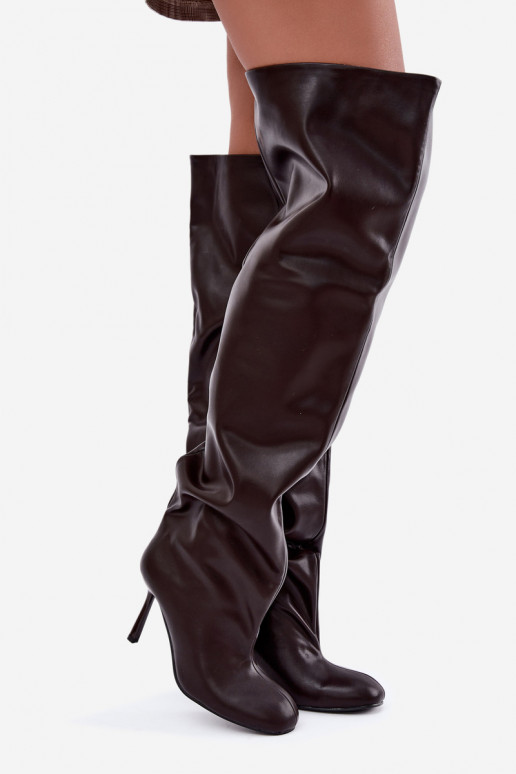 bottes hautes pour femmes à talons fins en chocolat Galena