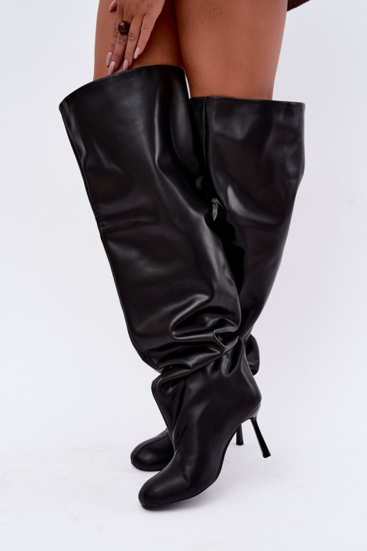 bottes hautes pour femmes à talons fins en noir Galena