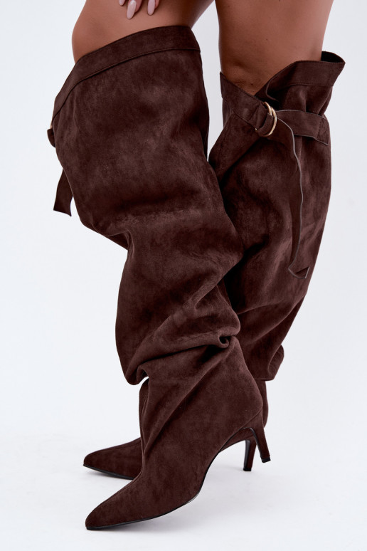 bottes hautes à enfiler pour femmes avec talons en chocolat Rosena