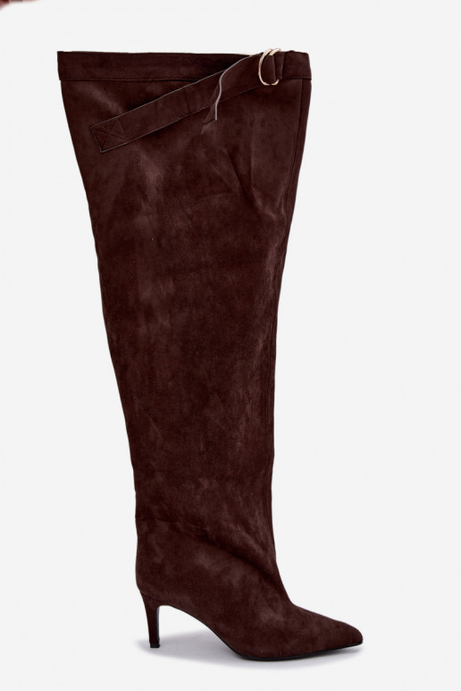 bottes hautes à enfiler pour femmes avec talons en chocolat Rosena