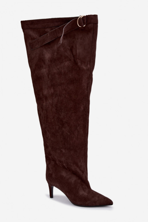 bottes hautes à enfiler pour femmes avec talons en chocolat Rosena