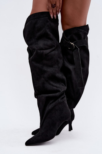 bottes hautes à enfiler pour femmes avec talons en noir Rosena
