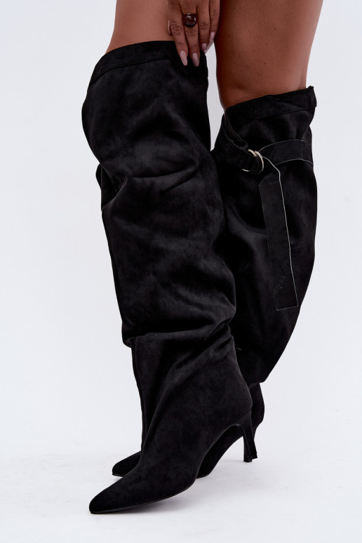 bottes hautes à enfiler pour femmes avec talons en noir Rosena