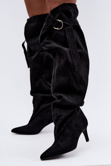 bottes hautes à enfiler pour femmes avec talons en noir Rosena 2