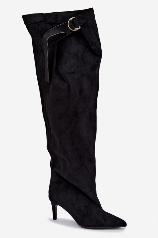 bottes hautes à enfiler pour femmes avec talons en noir Rosena