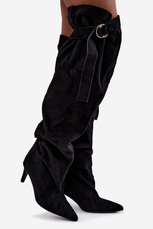 bottes hautes à enfiler pour femmes avec talons en noir Rosena