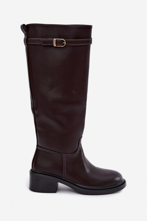 bottes hautes à petit talon pour femmes avec boucles en chocolat Orlisa