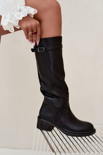 bottes hautes à petit talon pour femmes avec boucles en noir Orlisa 2