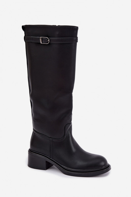 bottes hautes à petit talon pour femmes avec boucles en noir Orlisa