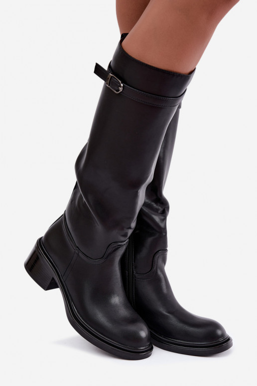 bottes hautes à petit talon pour femmes avec boucles en noir Orlisa