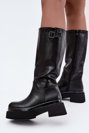 bottes hautes pour femmes avec plateforme et boucles en noir Fenley