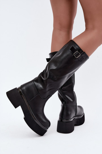 bottes hautes pour femmes avec plateforme et boucles en noir Fenley 2