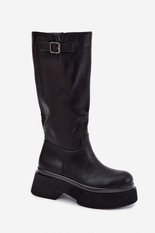 bottes hautes pour femmes avec plateforme et boucles en noir Fenley