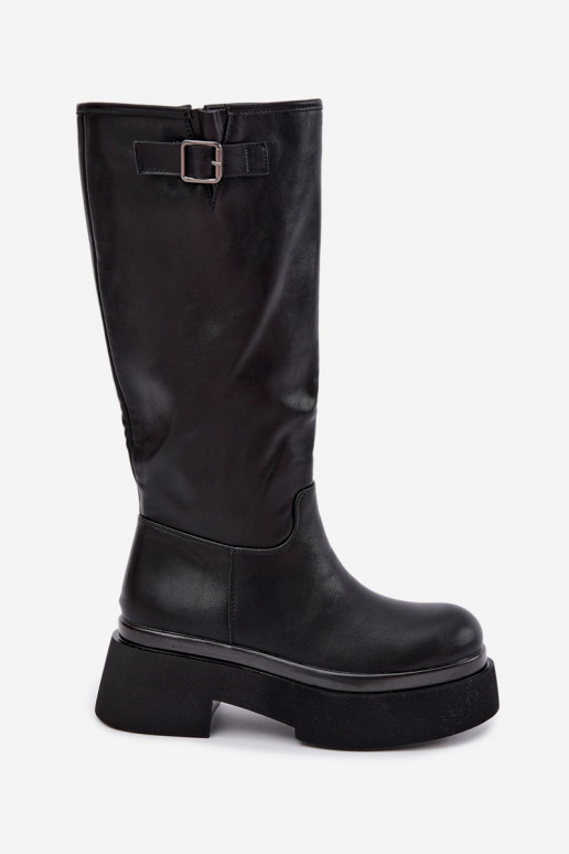 bottes hautes pour femmes avec plateforme et boucles en noir Fenley