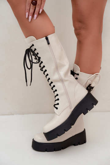 bottes hautes pour femmes doublées avec lacets et plateforme en sable Galvia