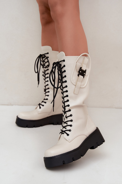 bottes hautes pour femmes doublées avec lacets et plateforme en sable Galvia