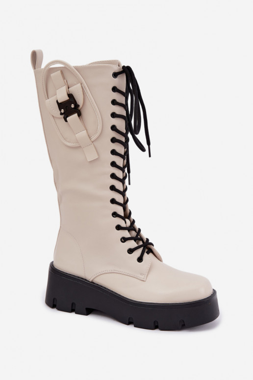 bottes hautes pour femmes doublées avec lacets et plateforme en sable Galvia