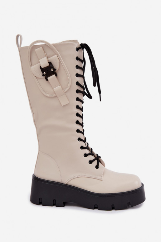 bottes hautes pour femmes doublées avec lacets et plateforme en sable Galvia