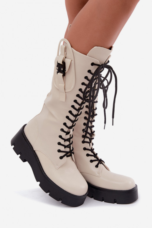 bottes hautes pour femmes doublées avec lacets et plateforme en sable Galvia
