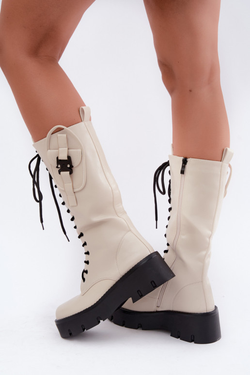 bottes hautes pour femmes doublées avec lacets et plateforme en sable Galvia