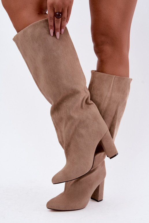 bottes hautes à enfiler avec talons en sable Emeline