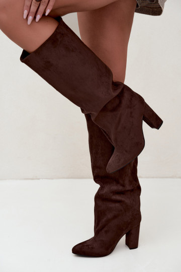 bottes hautes à enfiler avec talons en chocolat Emeline 2