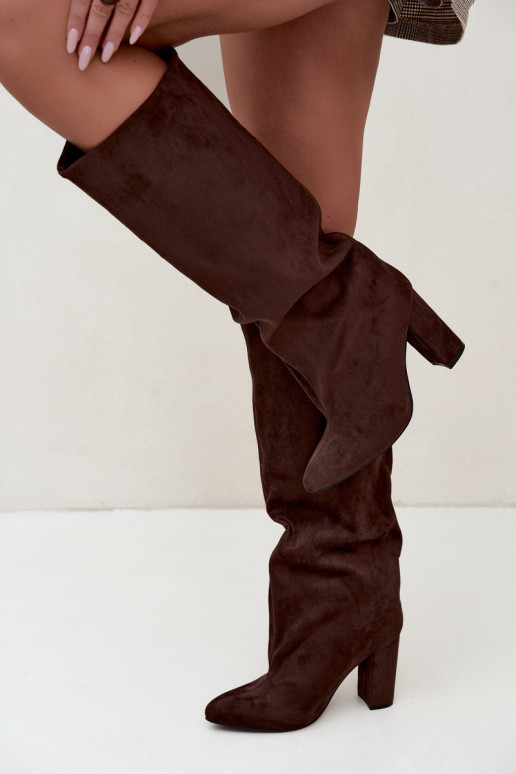 bottes hautes à enfiler avec talons en chocolat Emeline