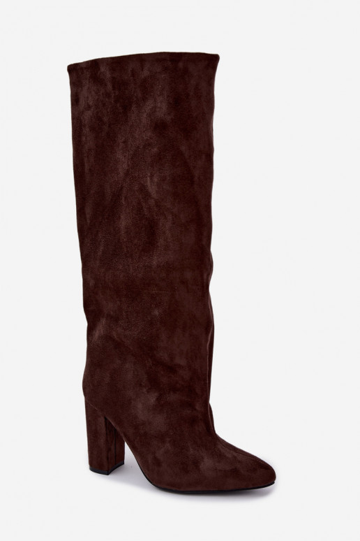 bottes hautes à enfiler avec talons en chocolat Emeline