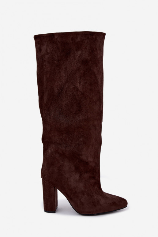 bottes hautes à enfiler avec talons en chocolat Emeline