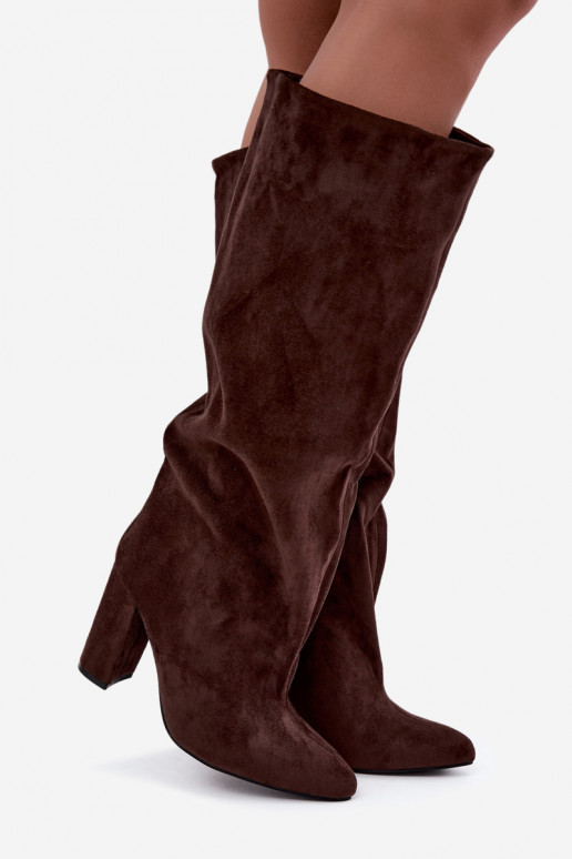 bottes hautes à enfiler avec talons en chocolat Emeline