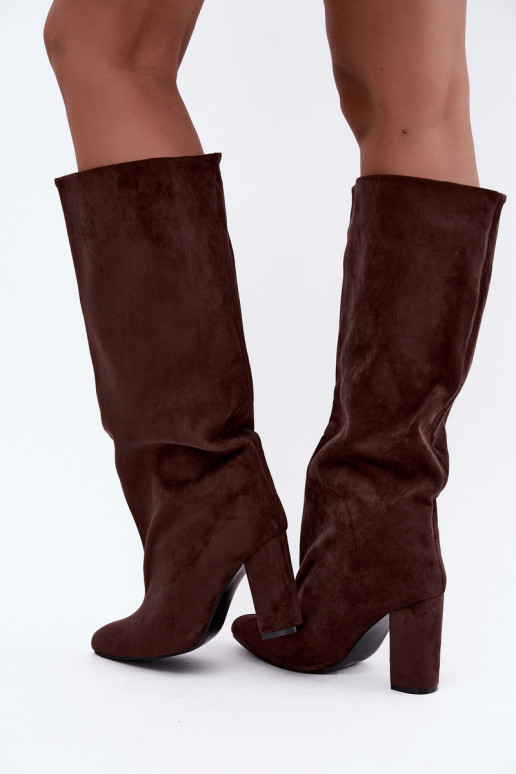 bottes hautes à enfiler avec talons en chocolat Emeline