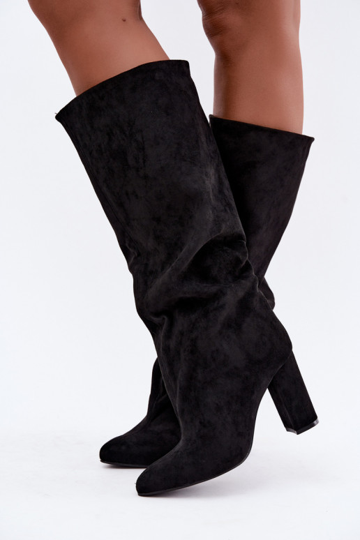 bottes hautes à enfiler avec talons en noir Emeline