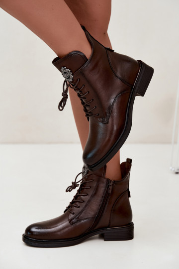 Bottines chocolat avec talons larges et ornements Leonise 2