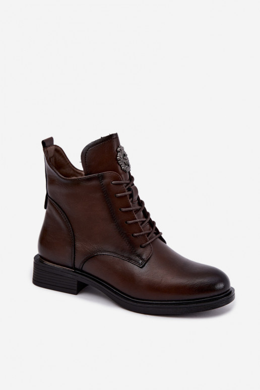 Bottines chocolat avec talons larges et ornements Leonise