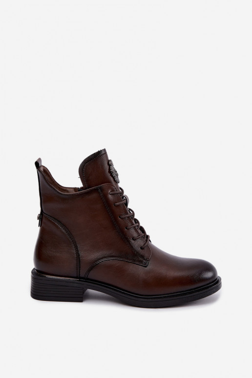 Bottines chocolat avec talons larges et ornements Leonise