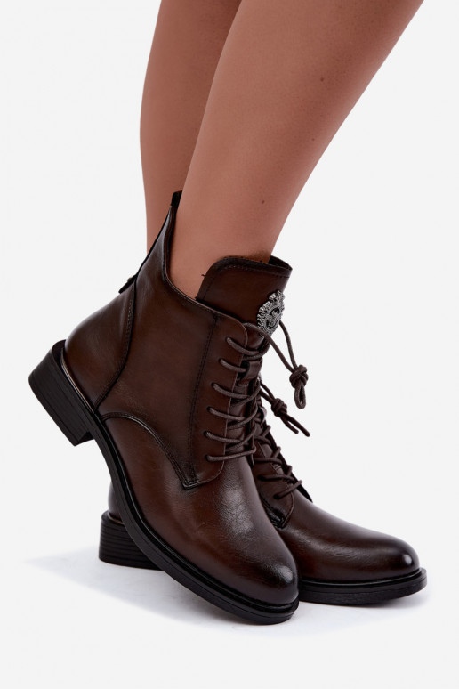 Bottines chocolat avec talons larges et ornements Leonise