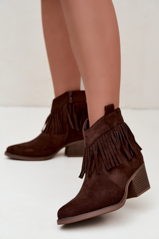 Bottines cowboy chocolat avec franges Elisya
